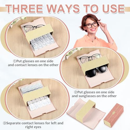 Flutesan 2 in 1 Daily Contact Lens and Glasses Organizer Case, Pink - color: Pink