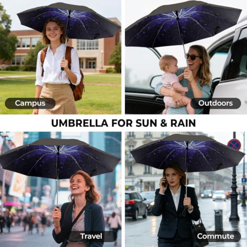 ZDSSM Inverted Umbrella for Rain, Compact Windproof Auto Open Close - color: Starry Sky
