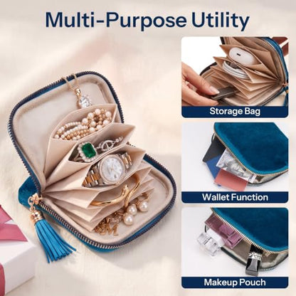 Airkit Jewelry Travel Case Small Velvet Zipper Pouch Bag for Earring Rings - color: Peacock Blue