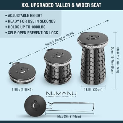 NUMANU XXL Cushioned Collapsible Stool for Adults, Folding Seat, 1000 lbs - size: XXL 19.7" + Cushion & Bag