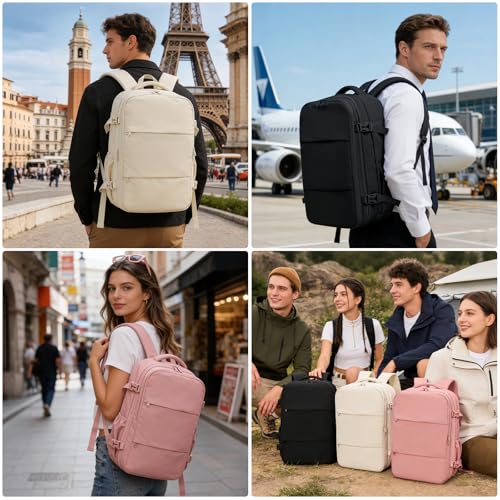 Vacuum Travel Backpack with Pump, Expandable, 17-Inch Laptop, Pink - color: Pink