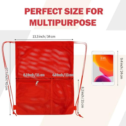 NATURAL STYLE 2 PACK Mesh Drawstring Backpack Bag, Multifunction Mesh Bag for Swimming, Athletic Gym, Clothes, Beach, Swim (Red) - color: Red