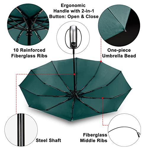 TradMall Travel Umbrella Windproof 56 Inches Canopy, Dark Green - color: Dark Green, size: 56 Inches