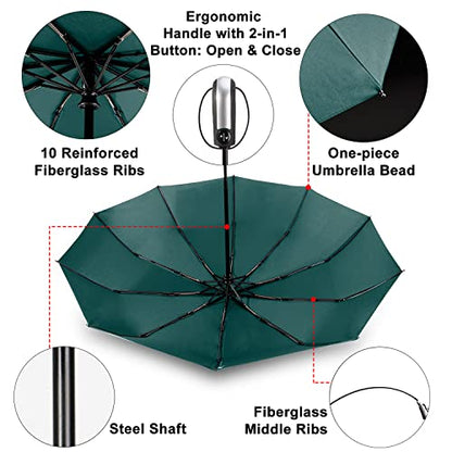 TradMall Travel Umbrella Windproof 56 Inches Canopy, Dark Green - color: Dark Green, size: 56 Inches