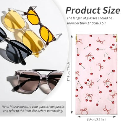 Soft Glasses Case, 2 Pcs Portable PU Leather Squeeze Top Eyeglasses Cases, Cute Sunglasses Pouch Bag for Women - color: 2pcs Red Bow+ Pink Cherry