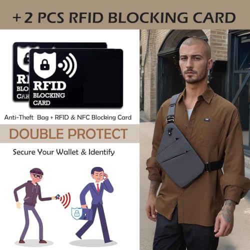 Anti Theft Crossbody Bags for Women Men, Multi-Pocket Shoulder Bag, Slim Sling Bags with 2 RFID Blocking Card (Right Shoulder-Black#2) - color: Right Shoulder-black#2