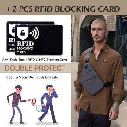 Anti Theft Crossbody Bags for Women Men, Multi-Pocket Shoulder Bag, Slim Sling Bags with 2 RFID Blocking Card (Left Shoulder-Khaki) - color: Left Shoulder-khaki
