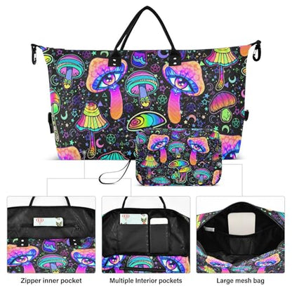 Magic Mushrooms Quilted Travel Bags Weekender Duffle Bags With Toiletry Bag Carry on Overnight Duffels Yoga Gym Bag for Airplanes Business Sports - color: Color 01