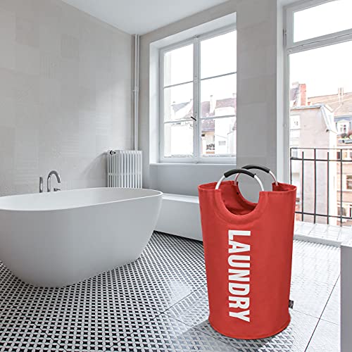 DOKEHOM 95L Large Laundry Basket, Collapsible Laundry Bag, Freestanding Tall Clothes Hamper, Foldable Washing Bin (Red) - color: Red, size: 95L