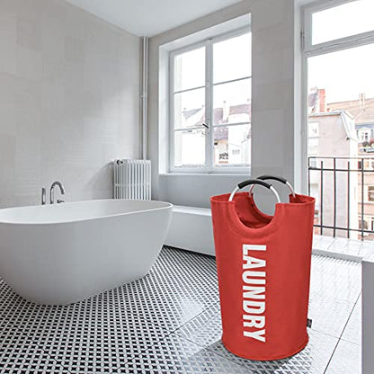DOKEHOM 95L Large Laundry Basket, Collapsible Laundry Bag, Freestanding Tall Clothes Hamper, Foldable Washing Bin (Red) - color: Red, size: 95L