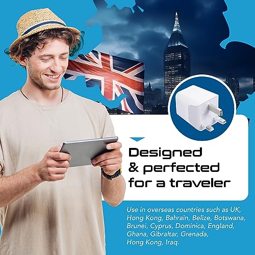 Ceptics US to UK Plug Adapter, Dual USB Adapter for UAE, Ireland, Hong Kong - color: Snow White