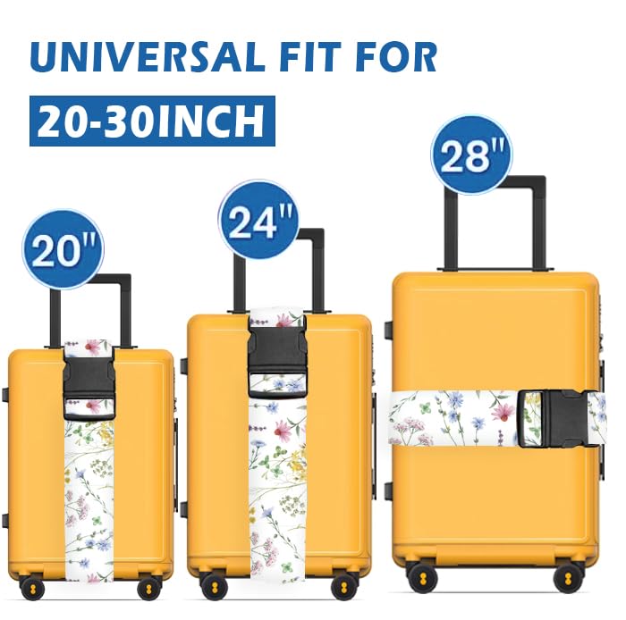 Luggage Straps for Suitcases Travel Belt Accessories, Cute Suitcase Strap, Adjustable Luggage Belt Strap, Heavy Duty with Quick-Release Buckle Luggage Strap White Beautiful Flowers - color: White Beautiful Flowers