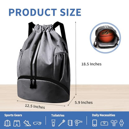 JELUTAR Drawstring Backpack Gym Bag with Shoes Pocket, Dark Grey - color: Dark Grey, size: Large