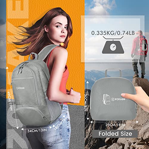 ZOMAKE Lightweight Packable Backpack 30L, Foldable Travel Hiking Daypack - color: Sliver Grey, size: 30L