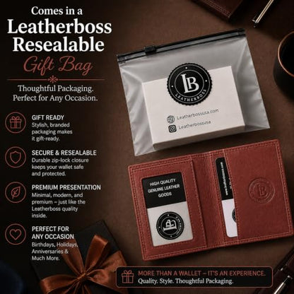 Leatherboss Slim Thin Leather Credit Card Id Mini Wallet Holder Bifold Driver's License Safe (Chocolate) - color: Chocolate