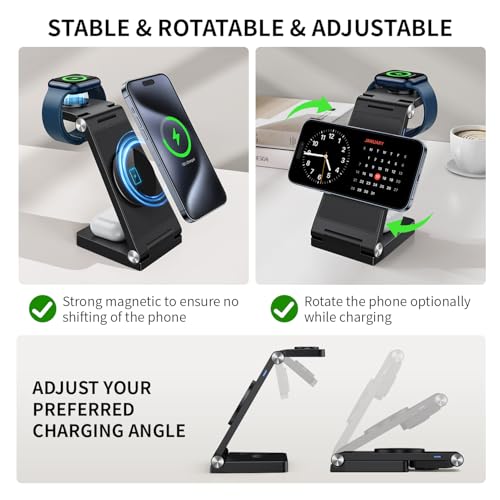 RYND 2026 Traveling Wireless Mag-Safe Fast Charging Station,Magnetic 3 in 1 Charger with Light for iPhone 16 15 14 13 12 Pro Max Plus,Apple Watch Series & Air pods 4 3 2 Pro-Gifts for Wife & Husband - color: Light Yellow