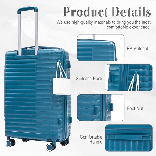 Hardside Luggage Sets, Lightweight Stripes Suitcase with Spinner Wheels, Blue-PP - color: Blue-PP, size: 20/24/28 Inch