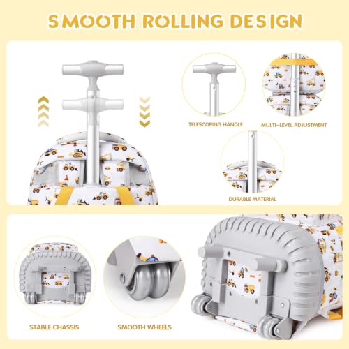 3 PCS Truck Rolling Backpack for Boys Girls with Lunch Bag - color: Grey Truck