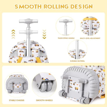 3 PCS Truck Rolling Backpack for Boys Girls with Lunch Bag - color: Grey Truck