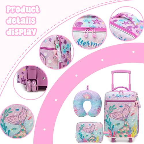Kids Luggage with Wheels Softside 16" Kids Suitcase for Girls Luggage for Kid Airline Approved & Multi-function Carry Bag 3pcs Set - color: Fenyuwei