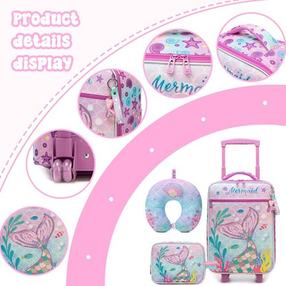 Kids Luggage with Wheels Softside 16" Kids Suitcase for Girls Luggage for Kid Airline Approved & Multi-function Carry Bag 3pcs Set - color: Fenyuwei