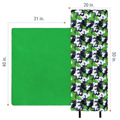 Wildkin Nap Mat with Pillow and Blanket, Preschool Rest Mat - color: 카모 그린