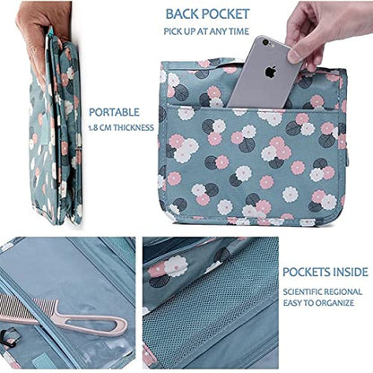 Trawila Travel Hanging Toiletry Bag Cosmetic Bag Makeup Organizers for Men & Women with Sturdy Hook (Blue flower) - color: Blue flower