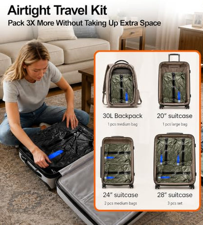 4PCS Travel Pack Vacuum Kit, Space Saver Packing Cubes for Carry-On, 17L
