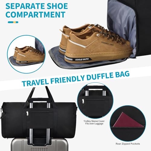 Carry On Luggage 22x14x9 Airline Approved, 40L Gym Duffle Bag for Travel - color: Black, size: 40L