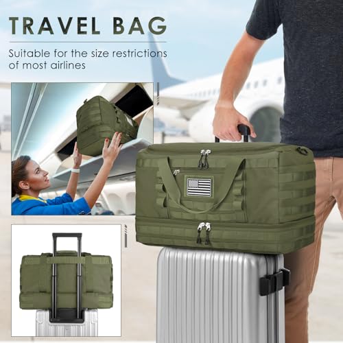 Gym Bag for Men Women, Carry on Luggage 22x14x9 Airline Approved Duffle Bag - color: Green, size: Medium
