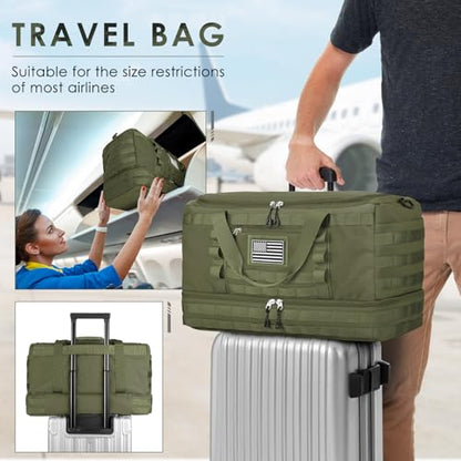 Gym Bag for Men Women, Carry on Luggage 22x14x9 Airline Approved Duffle Bag - color: Green, size: Medium