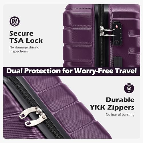 Coolife Lightweight Luggage with TSA Lock,3 Piece Set Purple - color: Purple, size: 3 Piece Set (20in/24in/28in)