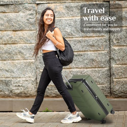 NEWBULIG 20 Inch Carry On Luggage, Suitcase with Spinner Wheels - color: Green, size: 20 Inch