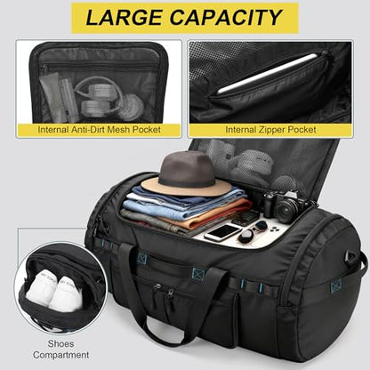 Large Duffle Backpack for Men, 45L/60L/90L Water Resistant Duffel Bag - size: 45L