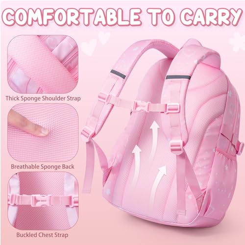 Fimibuke Backpack for Girls, 3 PCS Bookbag Set with Lunch Box & Pencil Case - color: Blue Pink