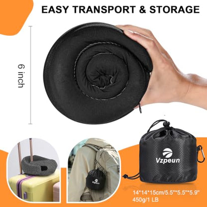 Travel Pillow - Hooded Neck Pillow Airplane Memory Foam Filling - color: Black