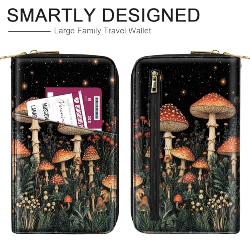 Family Passport Holder Wallet RFID Blocking Document Organizer - color: Mushroom