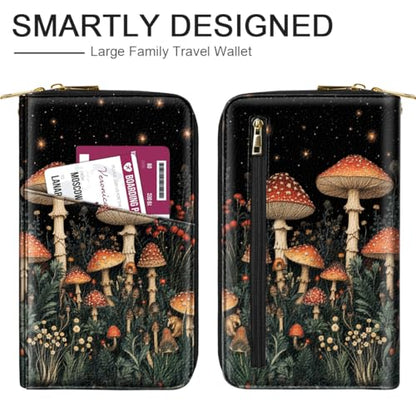 Family Passport Holder Wallet RFID Blocking Document Organizer - color: Mushroom