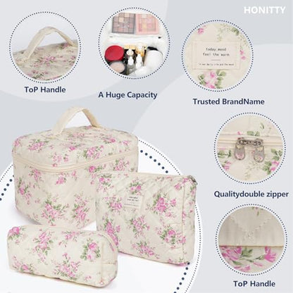 honitty Makeup Bag,Quilted Cosmetic Bags for Women - color: Pink