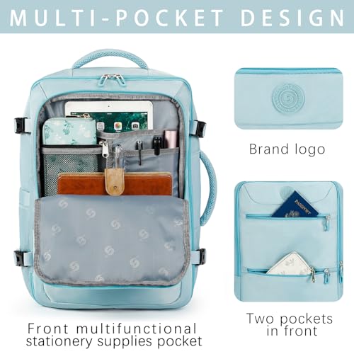 SHRRADOO Travel Backpackfor Women Men, with Storage Cosmetic Bag Set 3pcs - color: Light Blue