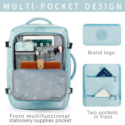 SHRRADOO Travel Backpackfor Women Men, with Storage Cosmetic Bag Set 3pcs - color: Light Blue