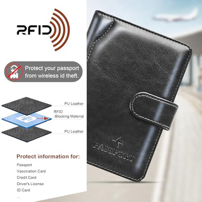 Passport Holder for Travel Essentials Wallet Cover Case Women Men Gift - color: D-Black