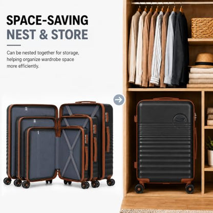 CONCEPTEN Luggage Sets 5 Piece, ABS+PC Hardshell Suitcases with Wheels - color: Black, size: 5 Piece Sets (20/24/28/Db/Tb)