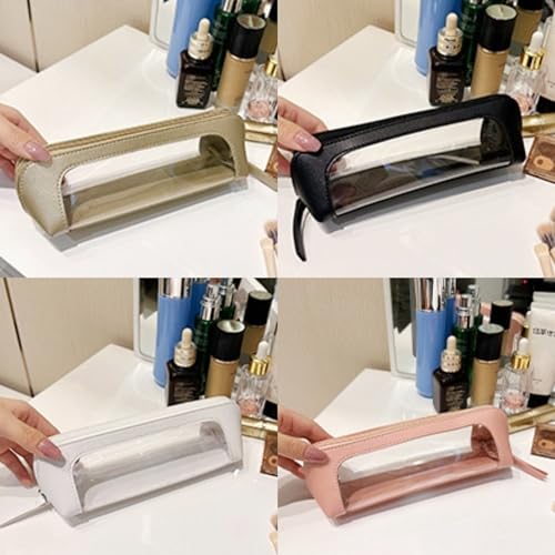 9" Clear Makeup Brush Bag, Small Gold Pencil Case, Multifunctional - color: Gold