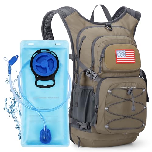 Maelstrom Lightweight Hydration Hiking Backpack with 2L/3L Water Bladder - color: 4.Khaki, size: 3L Bladder
