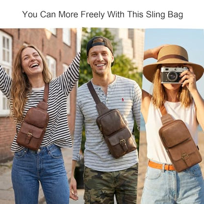 Sling Bag for Men and Women, Dark Brown - color: Dark Brown