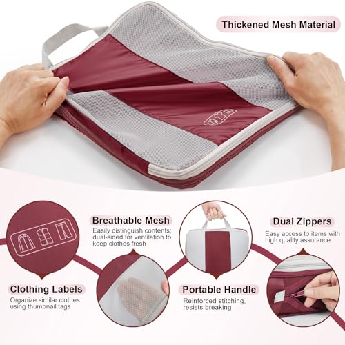 OlarHike 10 Set Compression Packing Cubes for Travel Essentials,Compressible Expandable Space Saver Bags for Organizing Clothes,Luggage Suitcase Garment Bags with Over 1000 pcs Mesh Holes(Wine Red) - color: Wine Red