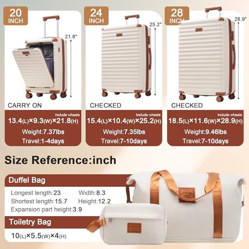 Merax Luggage Sets Front Open, 3 Piece Hardshell Suitcase with Wheels & Bag - color: White and Brown(20 open)