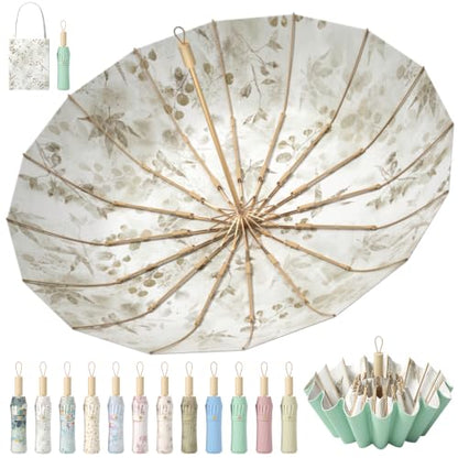 Sun Umbrella UV Protection Cute Windproof Walking Parasol for Women - color: Aqua-Liner-Maple
