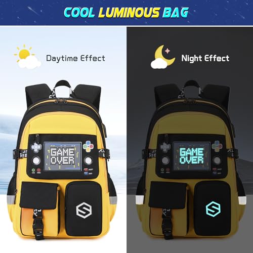 Scothen Boys Backpack, Cool Luminous Kids School Backpacks with Lunch Bag - color: Yellow